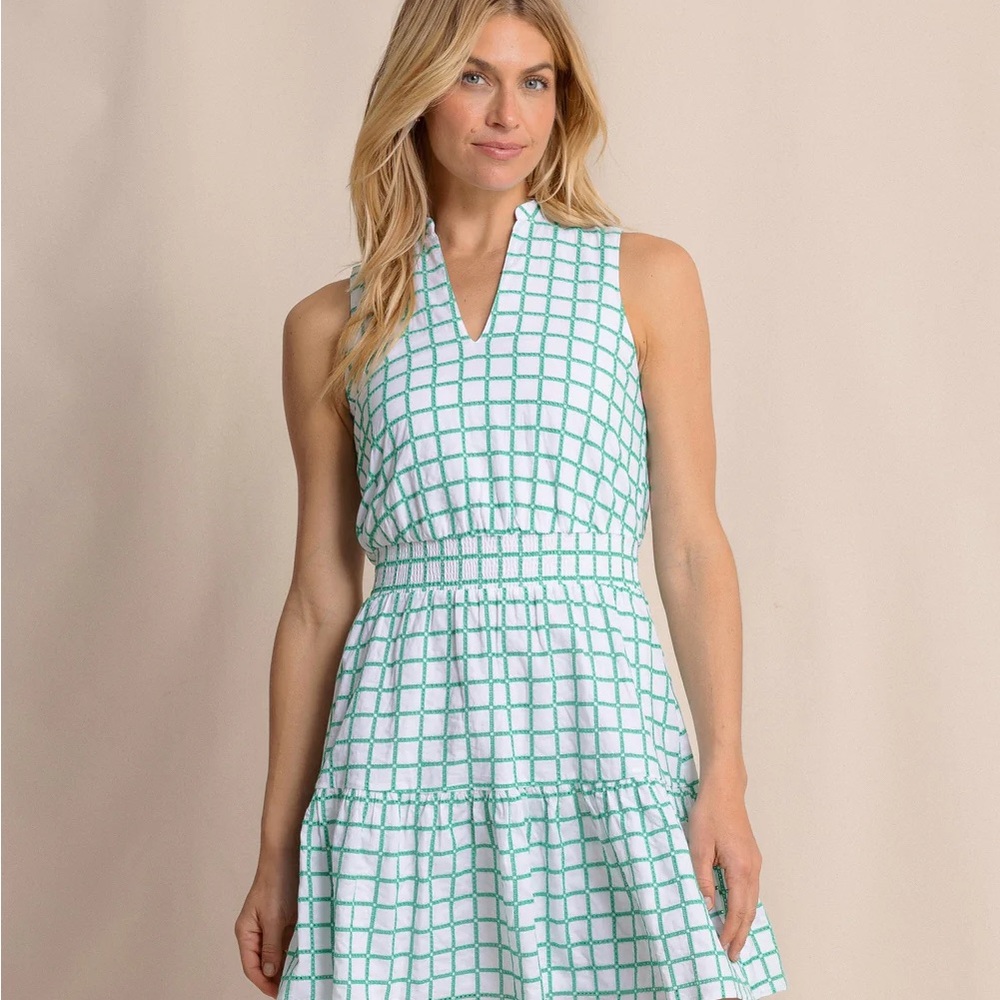 Southern Tide Green and White Halter Tiered Midi Dress
